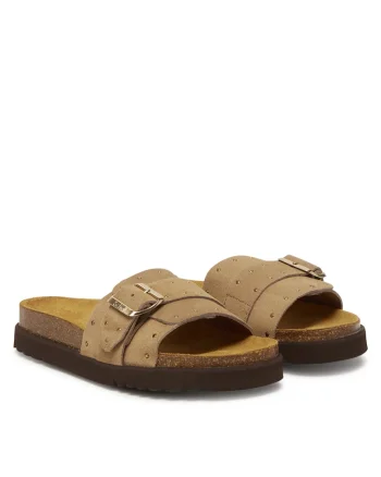 Papuci de dama,  piele naturala, bej,