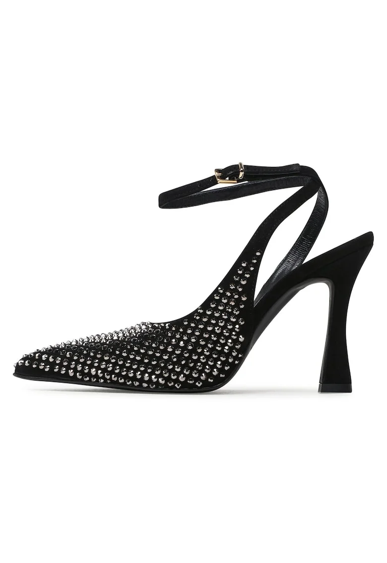 Pantofi dama,  Piele naturala, Negru/Argintiu,