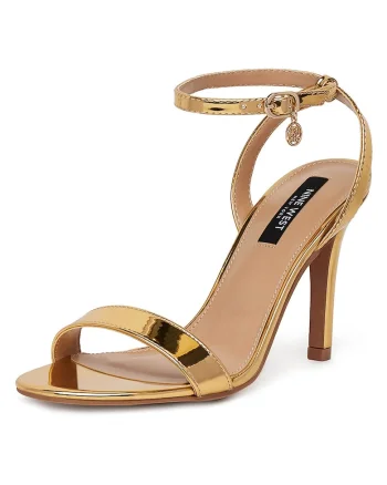 Sandale dama,  stiletto, auriu, Sintetic,