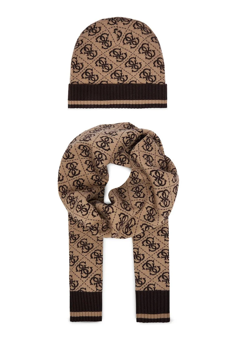 Set Caciula si Esarfa Barbati,  bej, One Size INTL