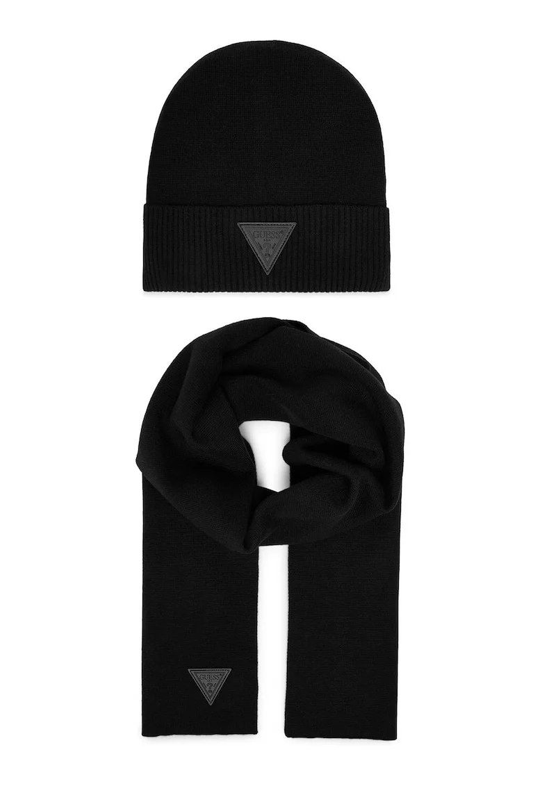Set fular si caciula barbati,  negru, One Size INTL