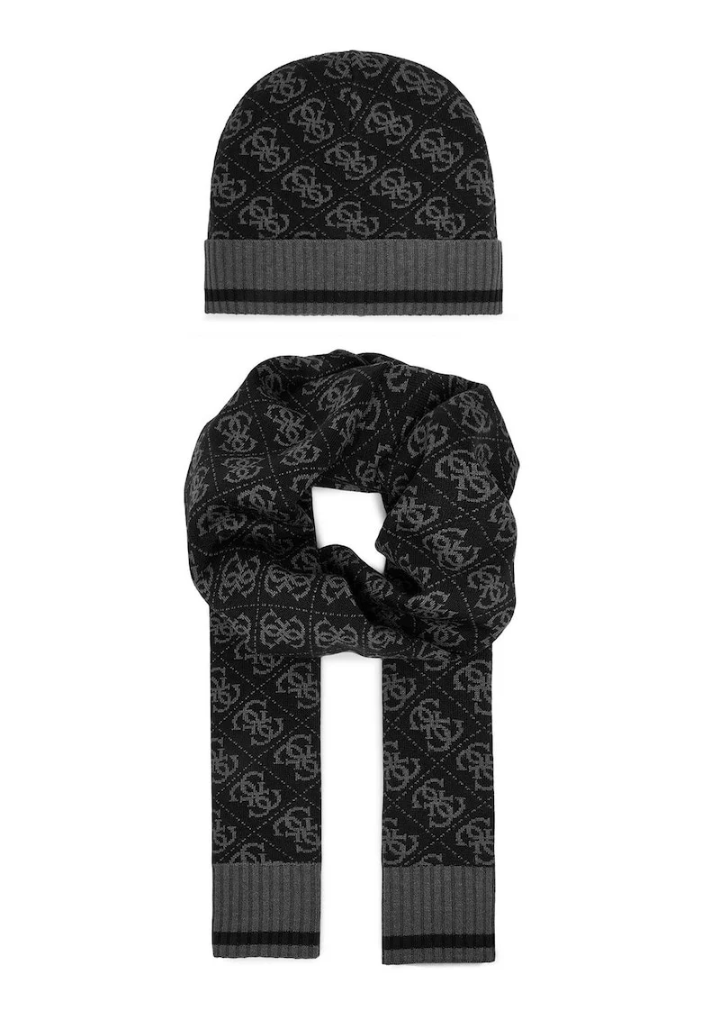 Set Caciula si Esarfa Barbati,  Negru, One Size INTL
