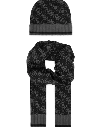 Set Caciula si Esarfa Barbati,  Negru, One Size INTL