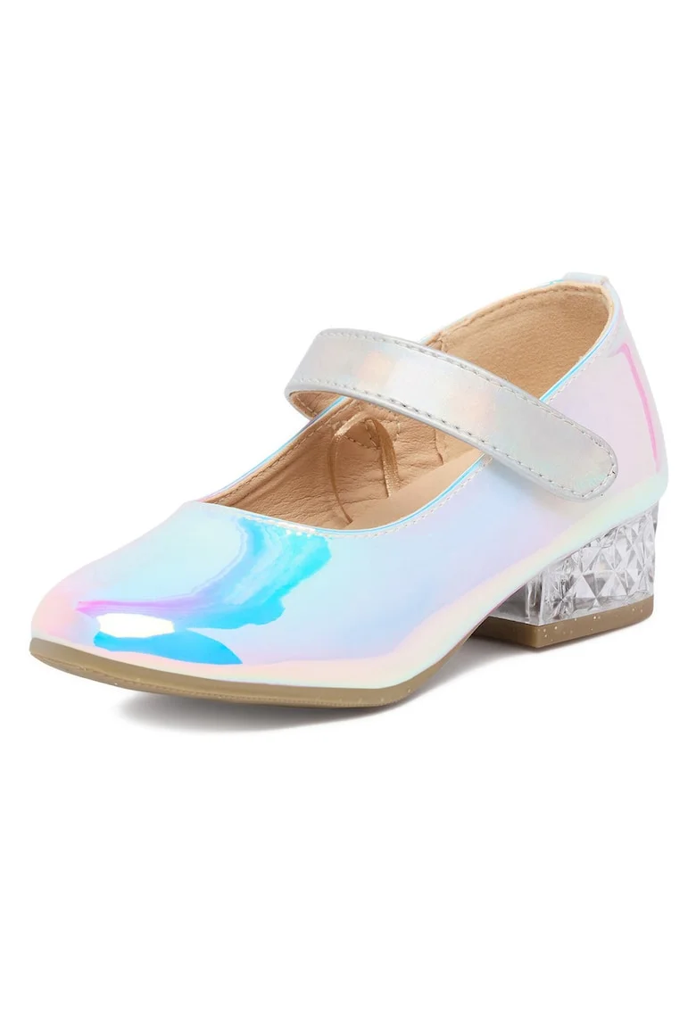 Pantofi fete,  argintiu, piele ecologica, cu LED-uri, sistem inchidere velcro