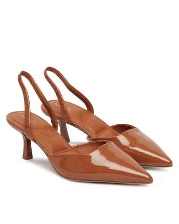 Pantofi dama,  cu toc maro, piele ecologica, Maro
