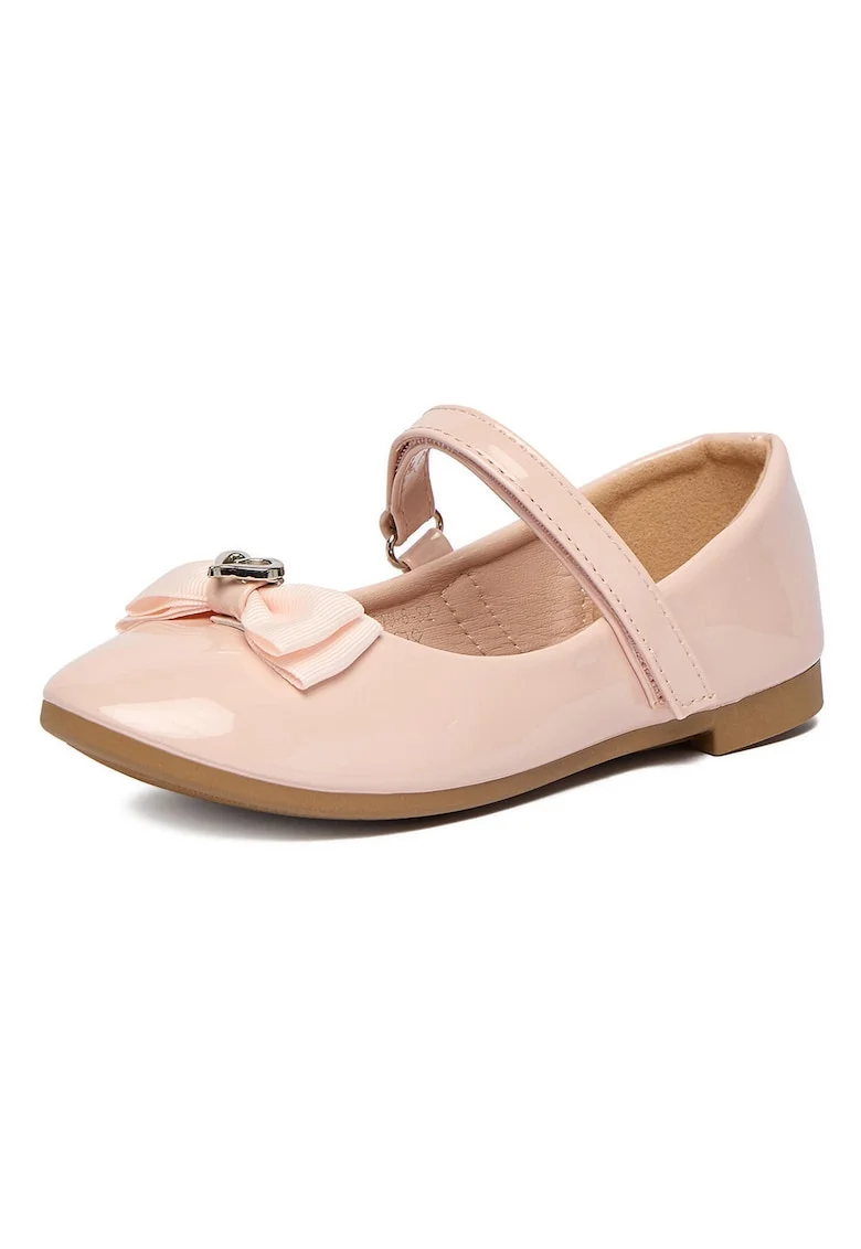 Balerini copii,  material textil, cu fundita, sistem Velcro, Roz