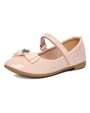 Balerini copii,  material textil, cu fundita, sistem Velcro, Roz