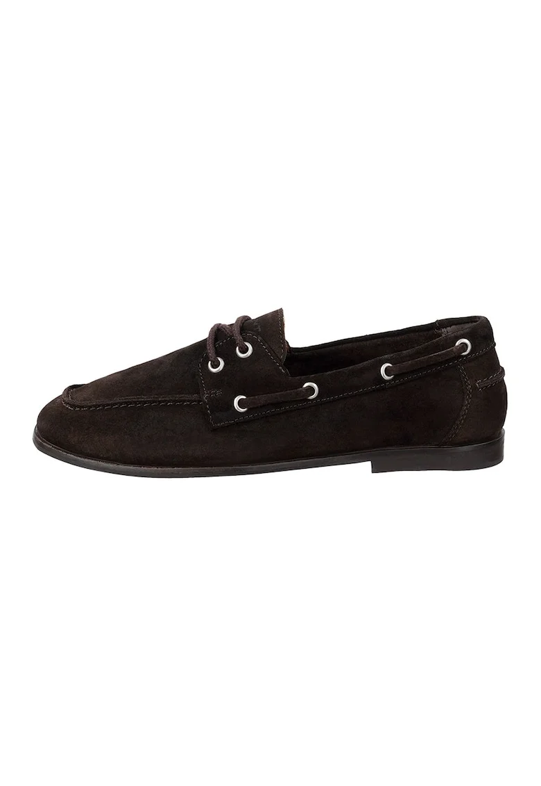 Pantofi loafer din piele intoarsa cu sireturi, Maro inchis