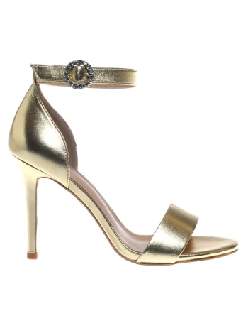 Sandale de piele cu toc, Auriu platinat