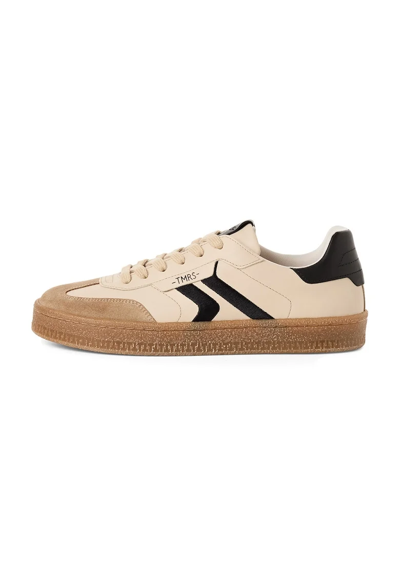 Pantofi sport de piele si piele intoarsa, Negru/Bej