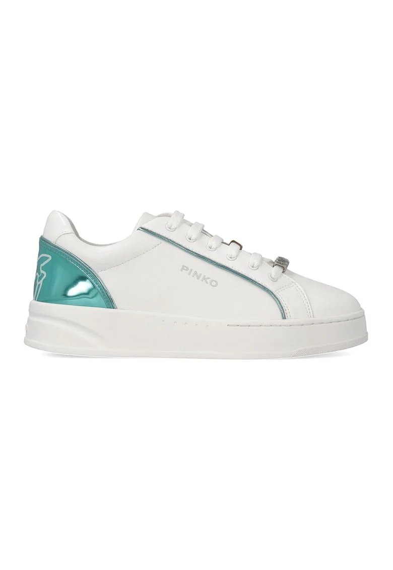 Pantofi sport low-cut din piele Iris, Alb murdar/Albastru petrol