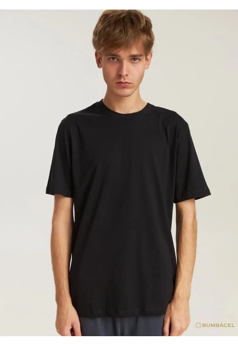 Tricou uniton din bumbac, cu maneca scurta, pentru barbati, Negru