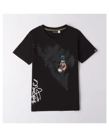 Tricou cu decolteu rotund si imprimeu, Negru