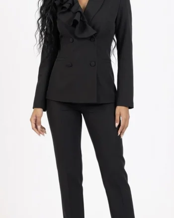 Compleu dama negru format din doua piese sacou prevazut cu design deosebit si pantaloni pana