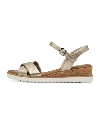 Sandale wedge de piele ecologica, Auriu