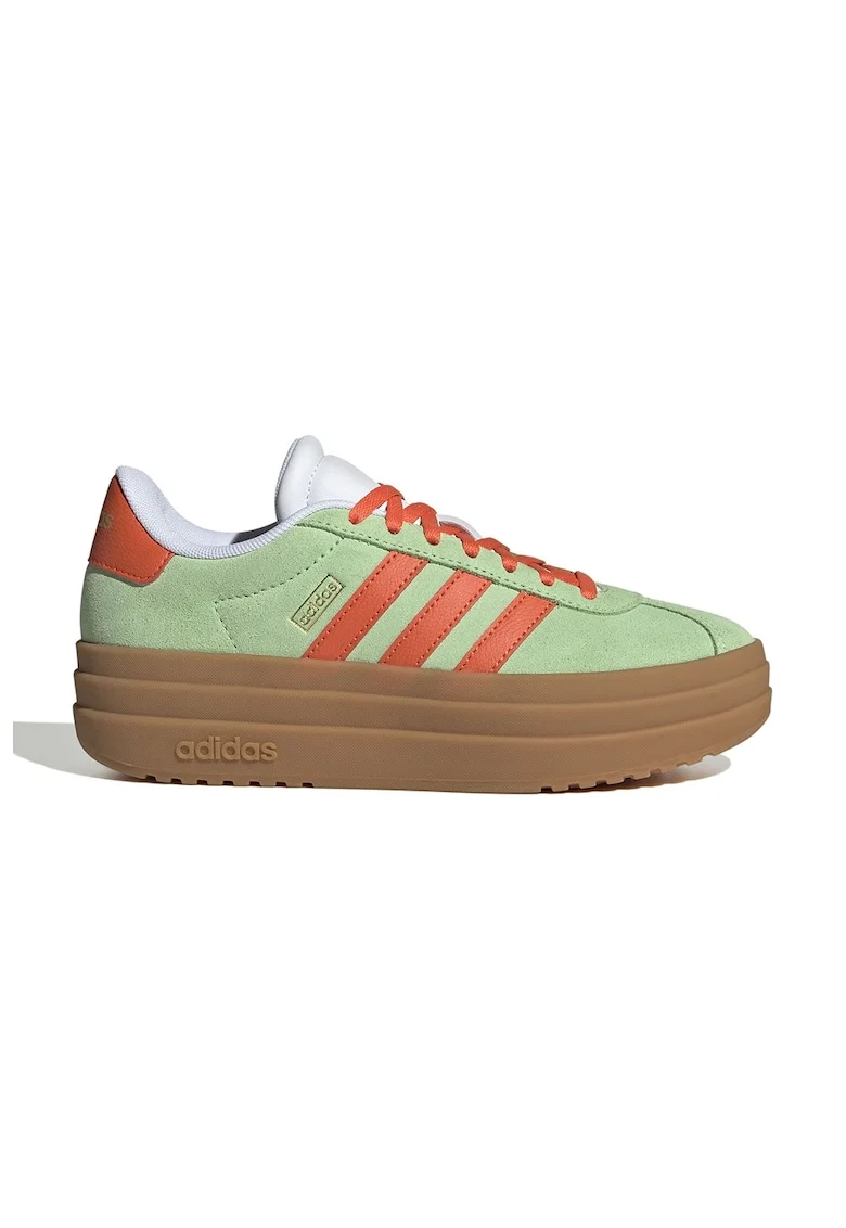 Pantofi sport Court Bold din piele intoarsa cu talpa flatform, Portocaliu deschis/Verde fistic