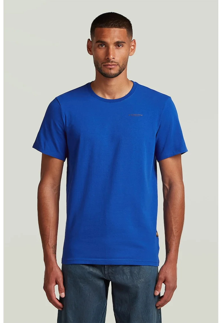 Tricou slim fit cu decolteu la baza gatului Base, Albastru royal