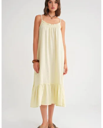 Rochie Midi HiCCUP, Galben, Textil, cu Detaliu Volane