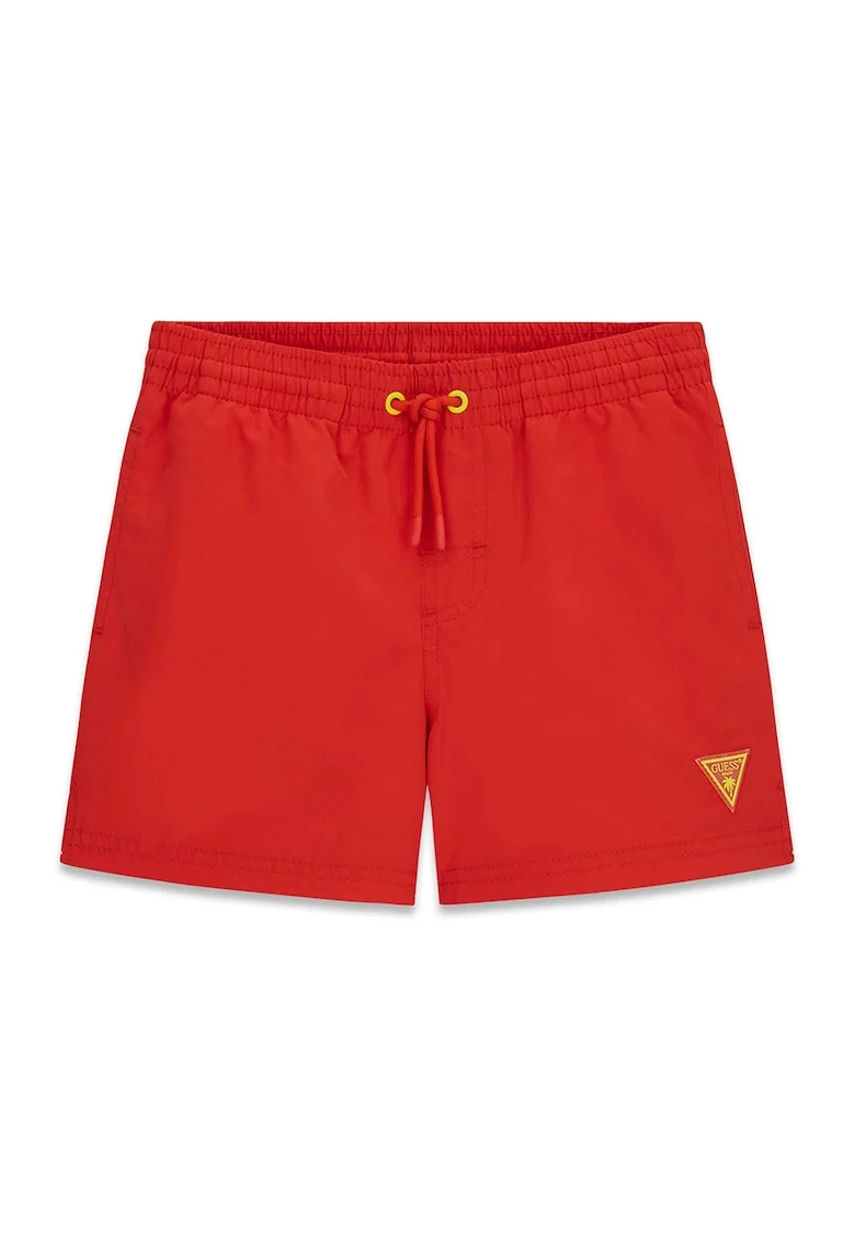 Pantaloni scurti de baie cu snur si logo brodat, Rosu vermillion