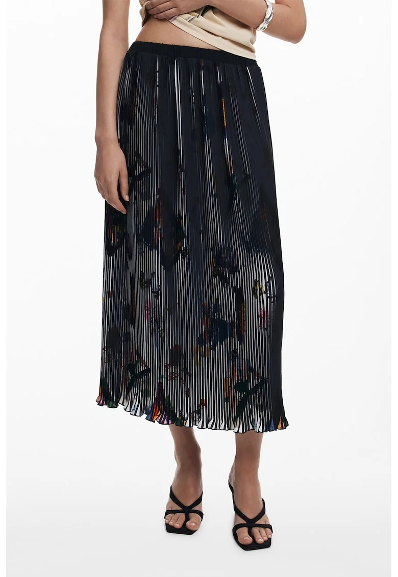 Fusta plisata cu model, Negru