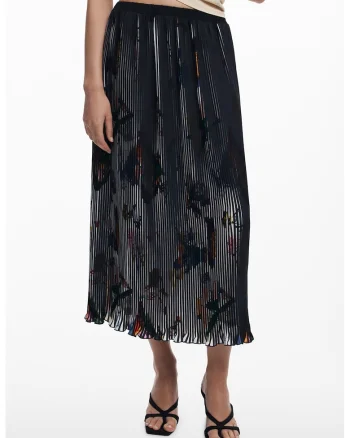 Fusta plisata cu model, Negru