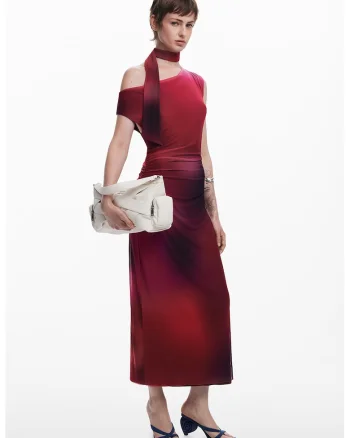 Rochie midi asimetrica si drapata, Visiniu