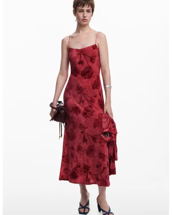 Rochie midi cu model floral, Rosu inchis