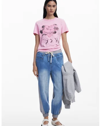 Tricou din bumbac cu imprimeu cu Mickey&Minnie