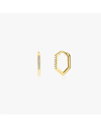 Cercei din aur,  Hexagon Hoops, zirconiu, 14k