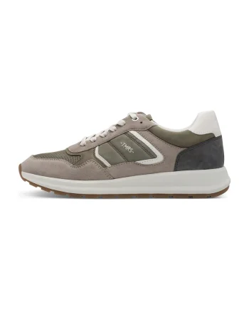 Pantofi sport cu insertii din piele intoarsa, Verde masliniu