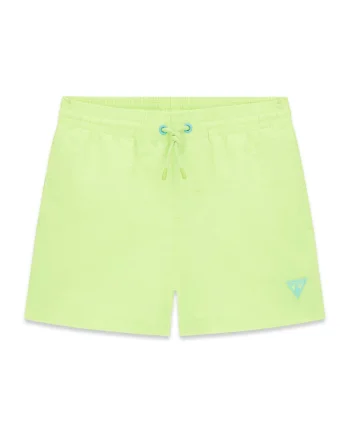 Pantaloni scurti de baie cu snur si logo brodat, Verde lime