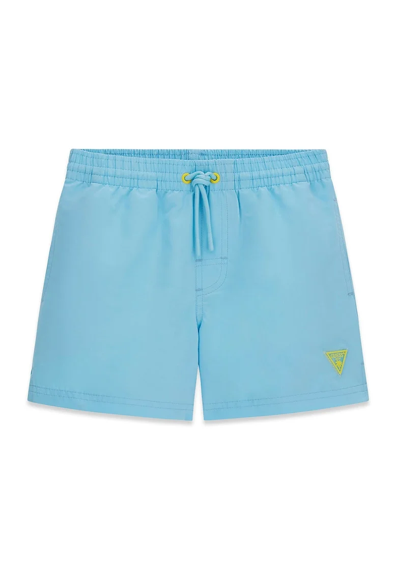 Pantaloni scurti de baie cu snur si logo brodat, Albastru pastel