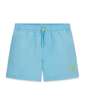 Pantaloni scurti de baie cu snur si logo brodat, Albastru pastel