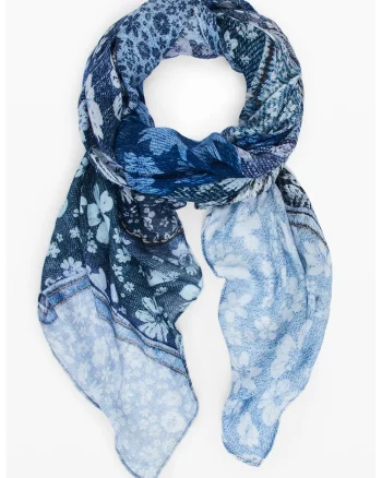 Esarfa cu imprimeu floral, Albastru/Bleumarin