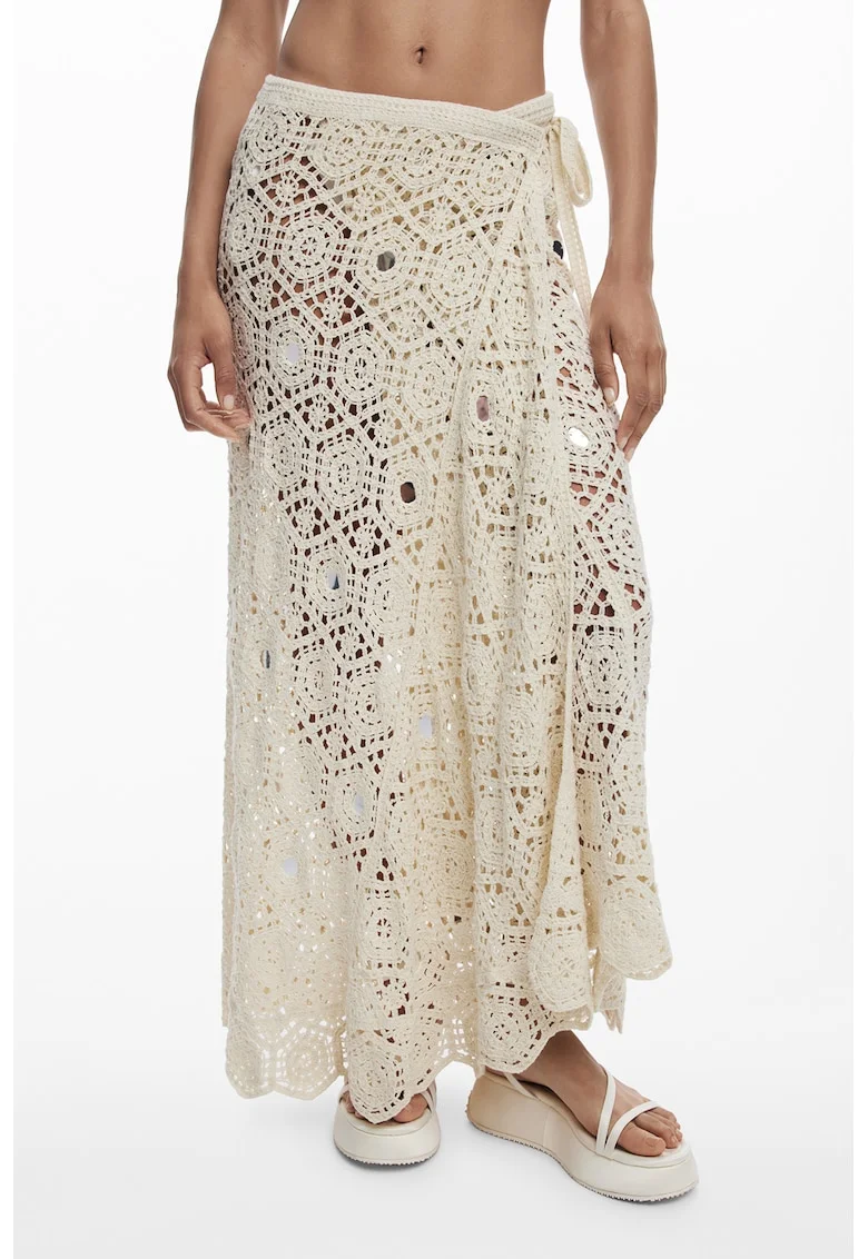 Fusta maxi de plaja cu model crosetat, Bej