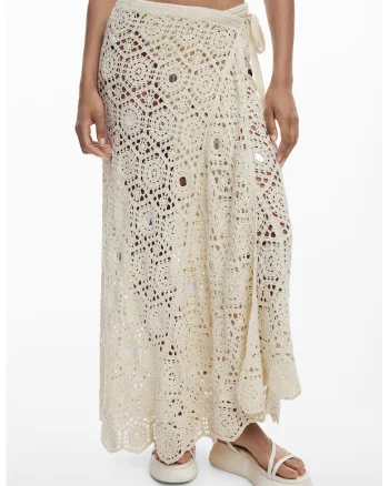 Fusta maxi de plaja cu model crosetat, Bej