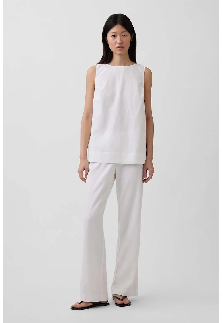 Pantaloni din amestec de in cu talie joasa, Alb murdar,