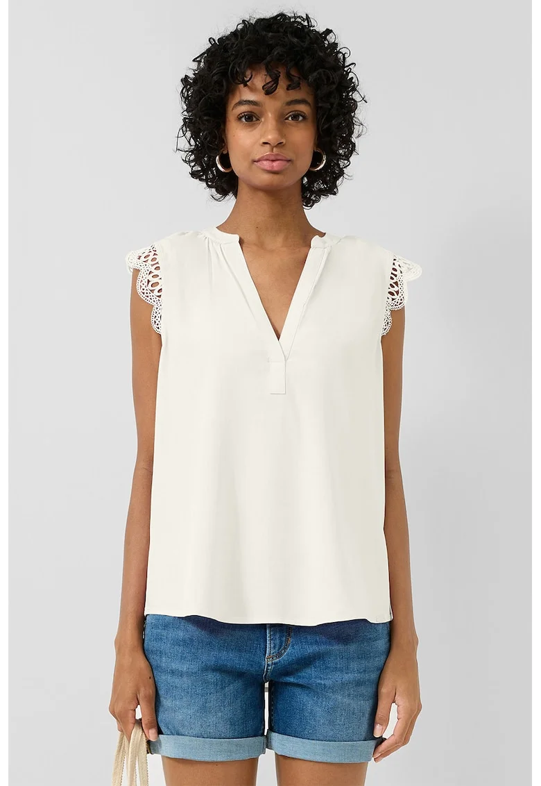 Bluza-tunica cu maneci tip aripioara, Alb fildes,