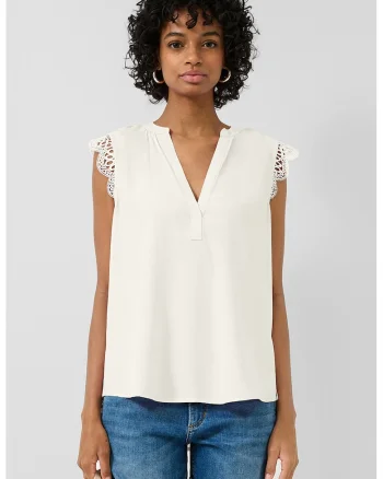 Bluza-tunica cu maneci tip aripioara, Alb fildes,