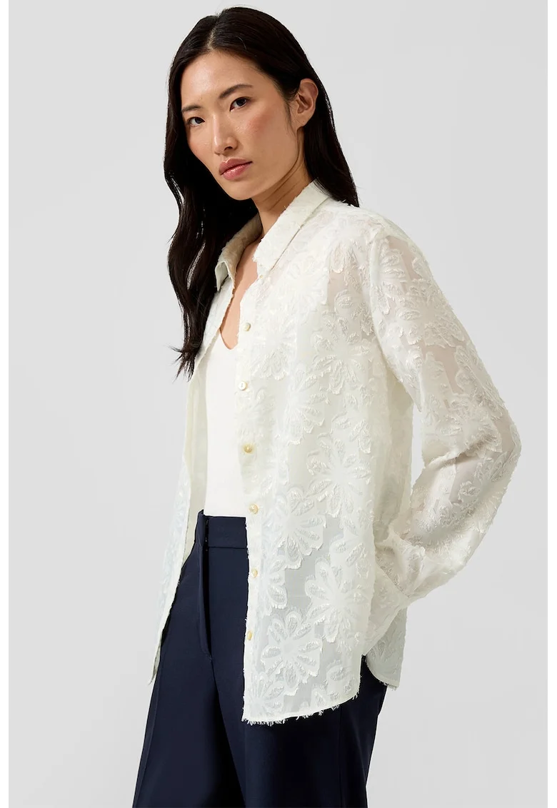 Bluza cu broderie florala, Alb murdar,