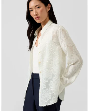 Bluza cu broderie florala, Alb murdar,