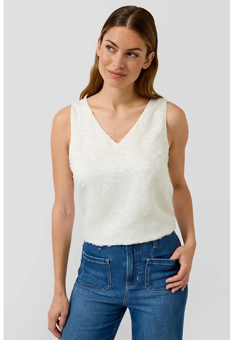 Bluza uni cu decolteu in V, Alb murdar,