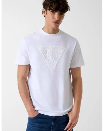 Tricou cu decolteu la baza gatului si logo, Portocaliu pal/Alb optic