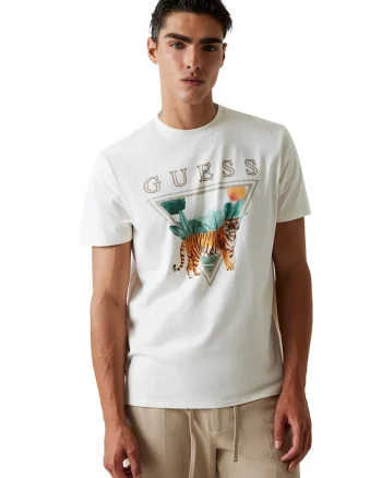 Tricou cu imprimeu logo, Alb/Verde/Portocaliu stins