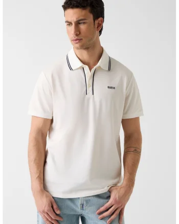 Tricou polo cu logo brodat discret, Alb/Gri antracit