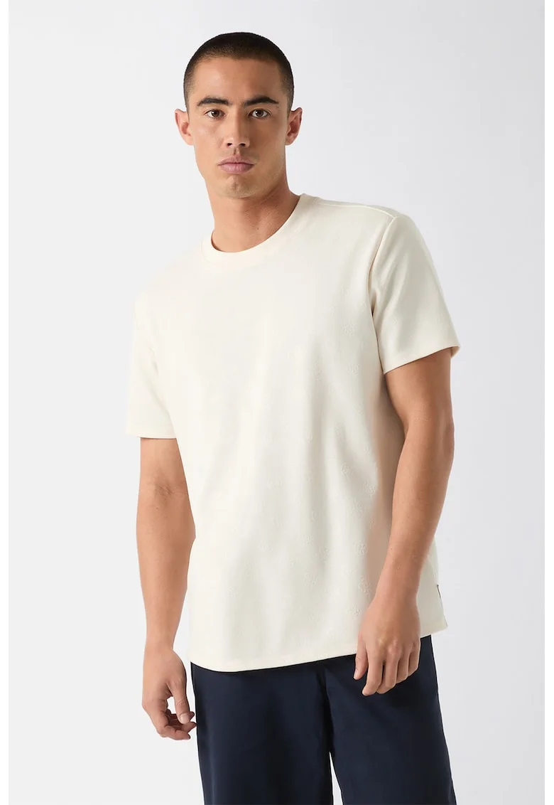 Tricou uni cu decolteu la baza gatului, Alb murdar