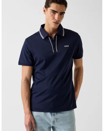 Tricou polo cu logo brodat discret, Alb/Bleumarin