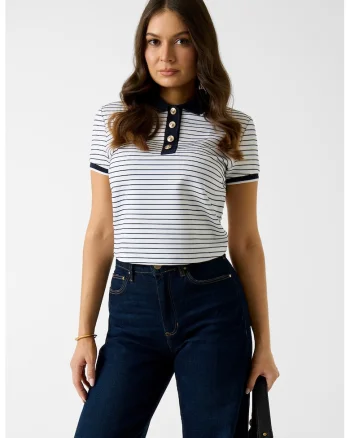 Tricou polo cu dungi, Alb/Negru