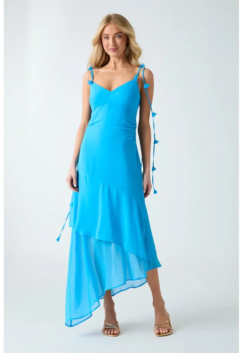 Rochie asimetrica cu decolteu in V, Albastru royal