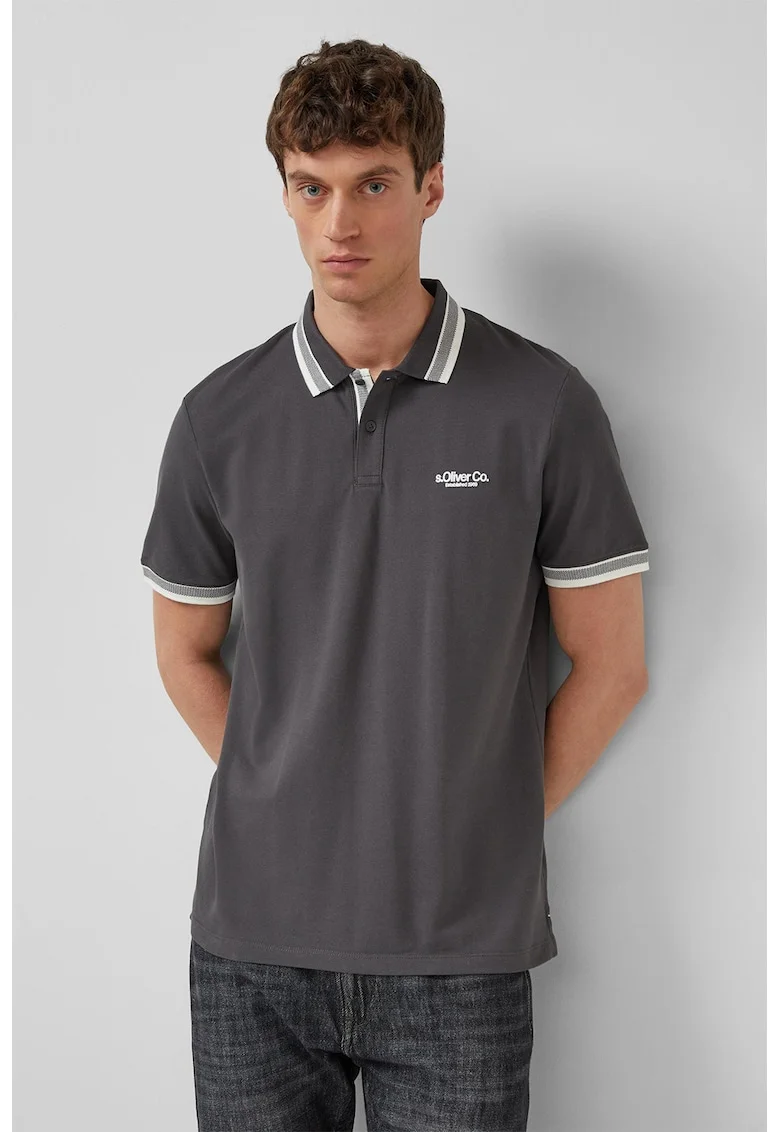 Tricou polo cu logo, Alb/Gri inchis